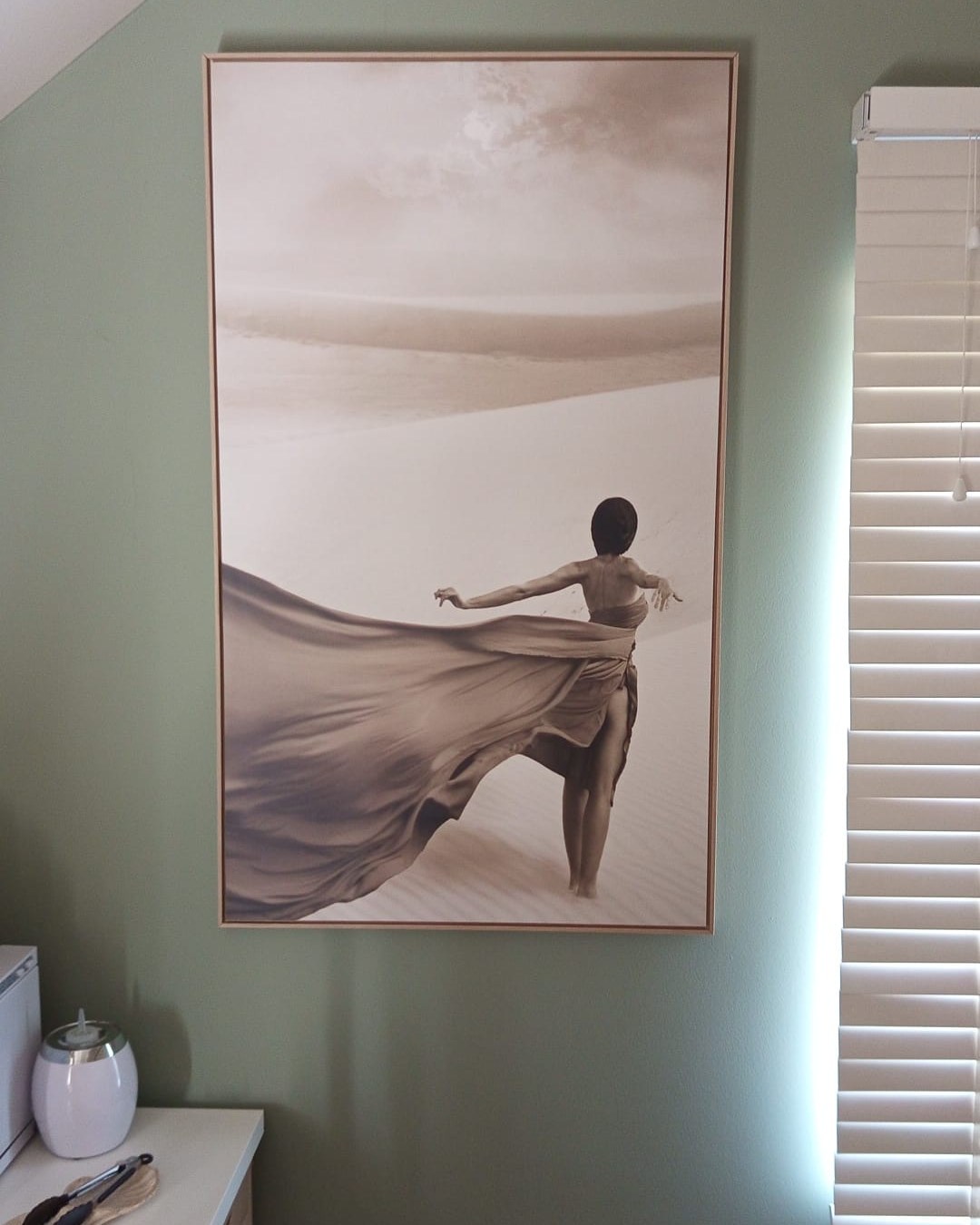 Le tableau de la danseuse sur le mur vert de la cabine